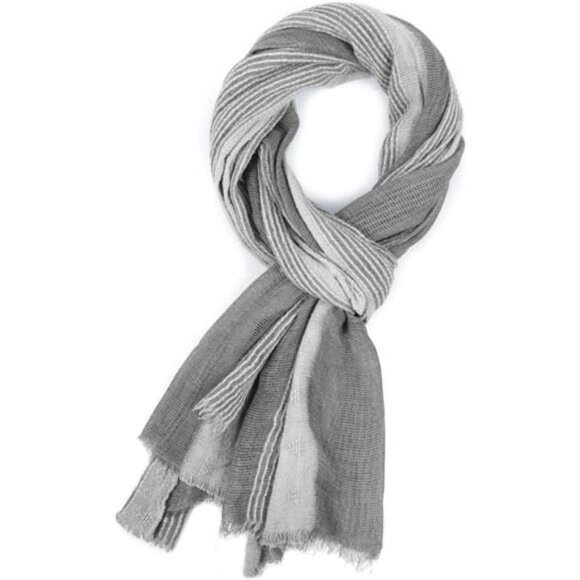 Men\'s Cotton-Linen Scarves Stripe Crinkle Long Scarf Wrap Shawl